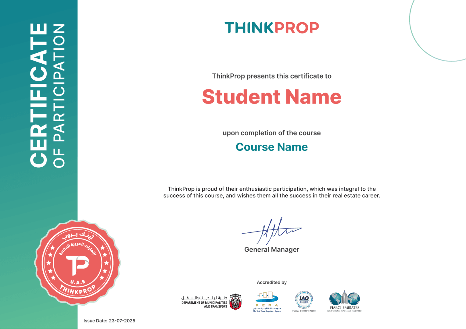 ThinkProp certificate of participation