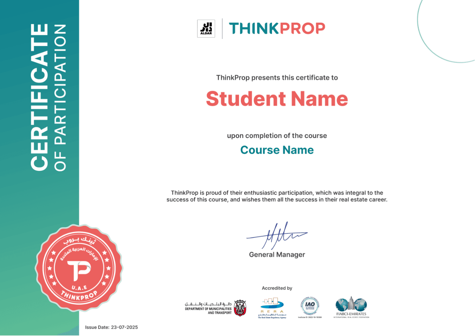 ThinkProp certificate of participation